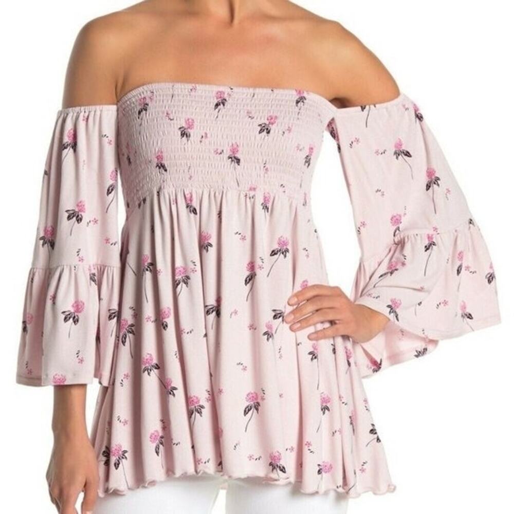 Free People Lana Off the Shoulder Tunic in a Berry floral rayon blend Size S NWT